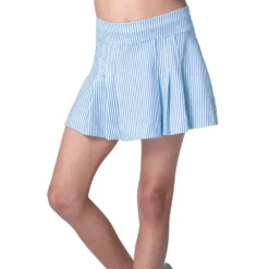 Lucky In Love Linen Stripe Pleat Girls Golf Skort