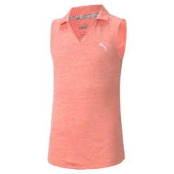 PUMA Golf Puma Heather Girls Sleeveless Golf Polo -Golf Clubs Shop 579314 PEACHHEATHER 694981c3 de5e 4478 8e7e 6f280236221a